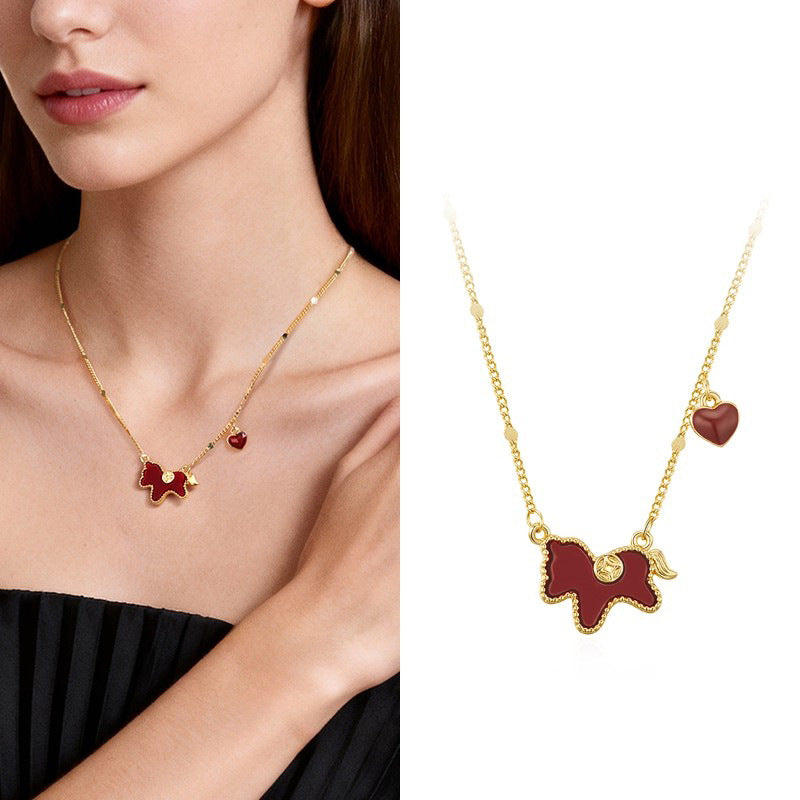 Zodiac Sign Horse Money Charm Red Heart Shell Necklace
