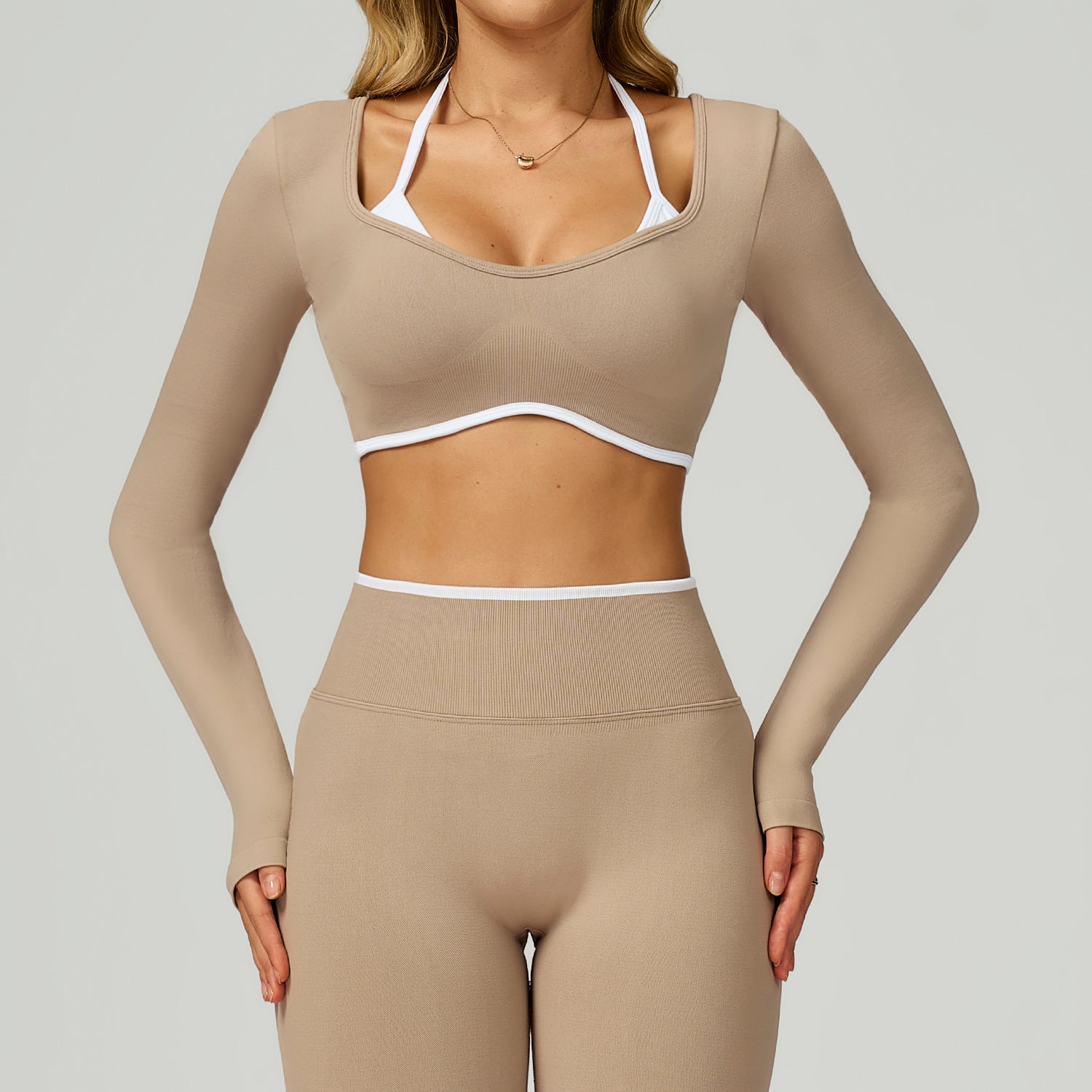 Seamless Contrast Color Yoga Long Sleeve Fake Two-piece