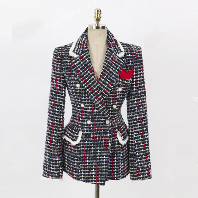 Women?s Tweed Coat with denim ascent