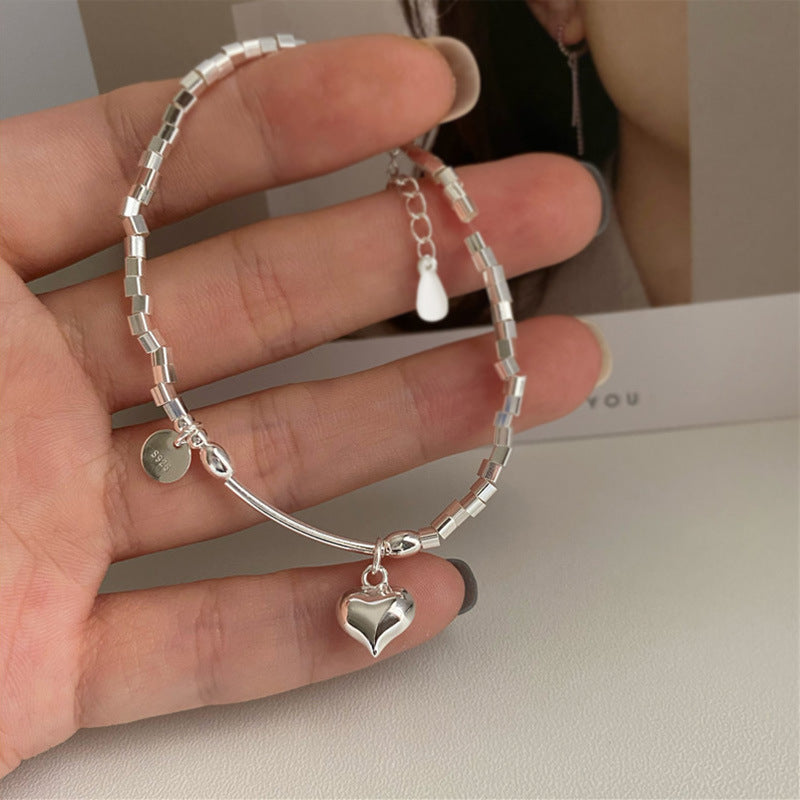 S925 Sterling Silver Square Charm Bracelet