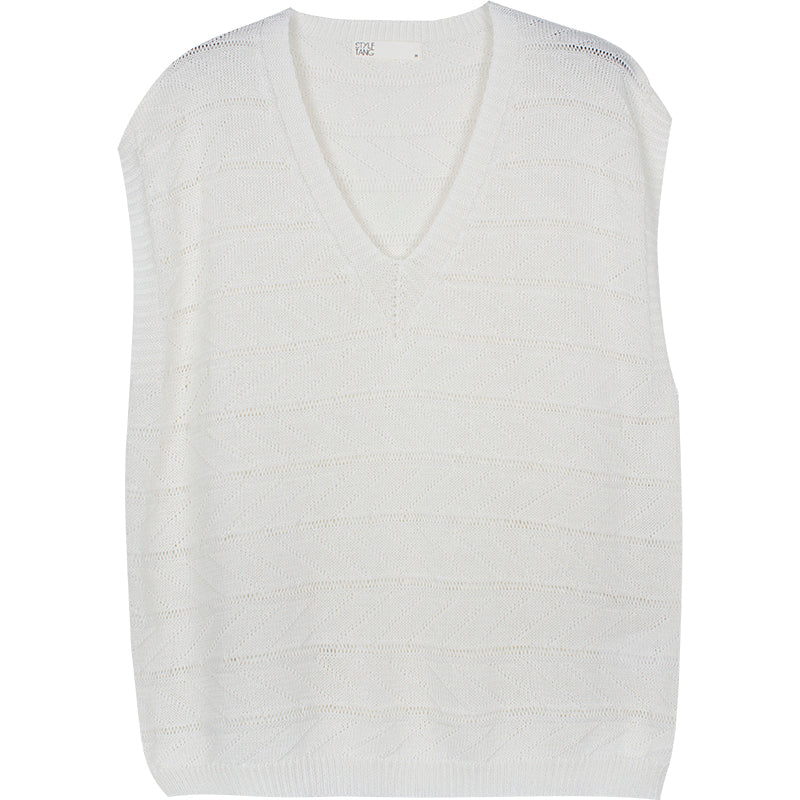 Retro White V-neck Thin Knitted Vest Women Ins Summer