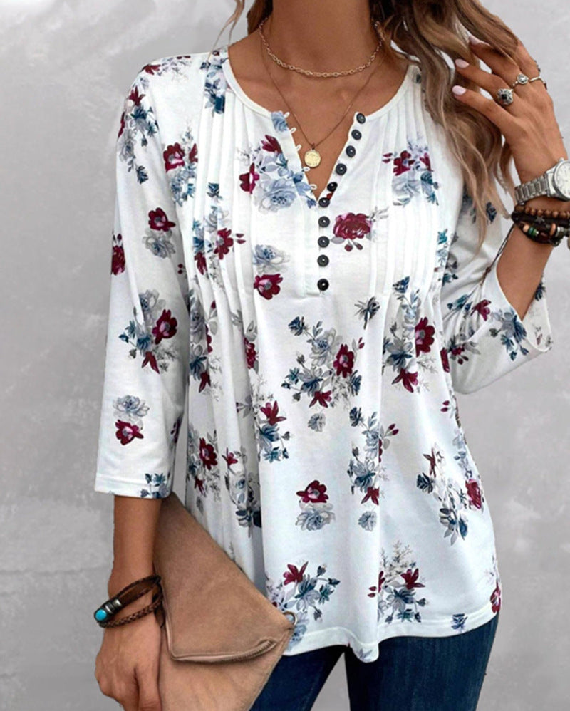 Casual Loose Spring Summer Women's Wear V-neck Printed