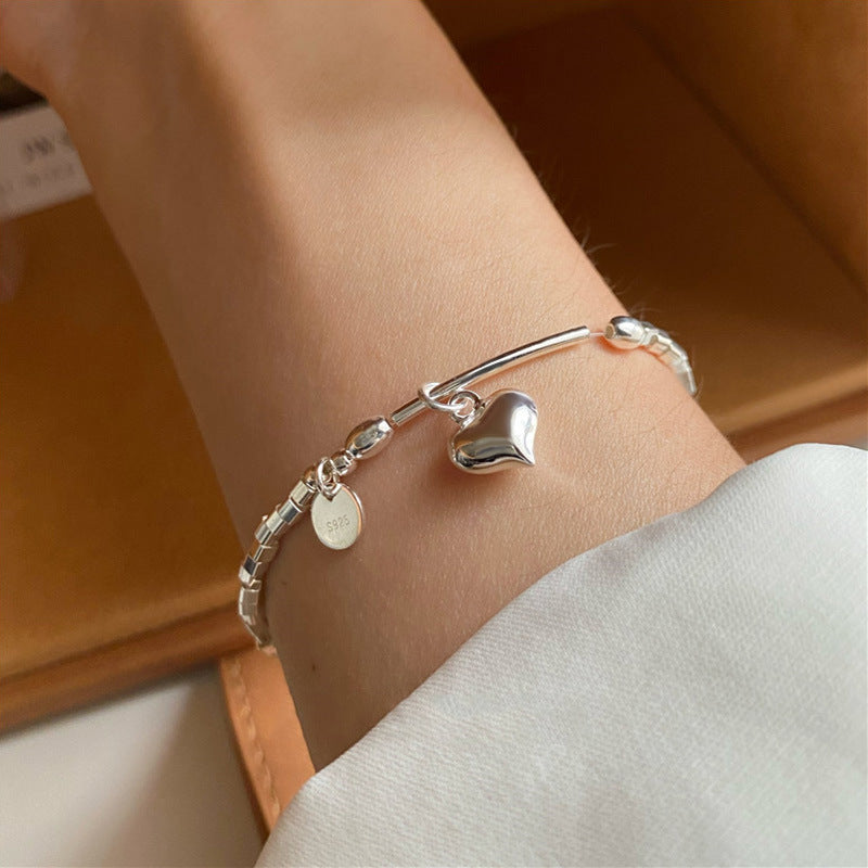 S925 Sterling Silver Square Charm Bracelet