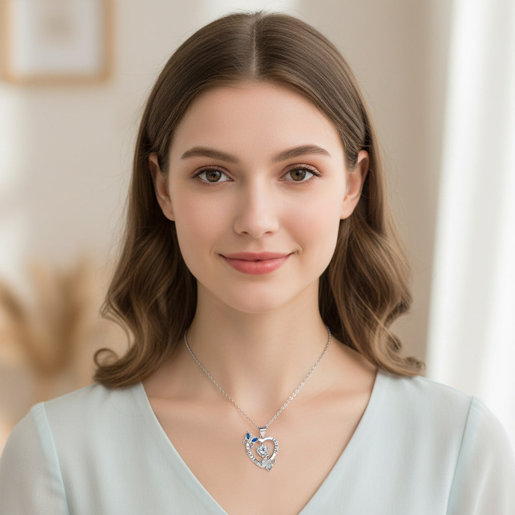 Butterfly Heart Diamond-Encrusted Necklace For Women