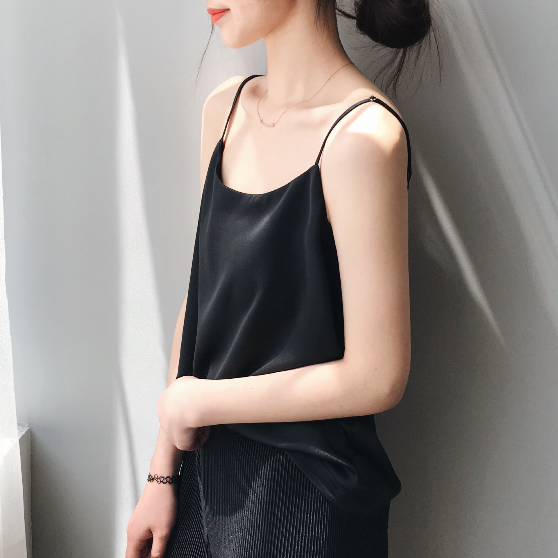 Summer New Inner Wear Single Wear Textured Satin Spaghetti