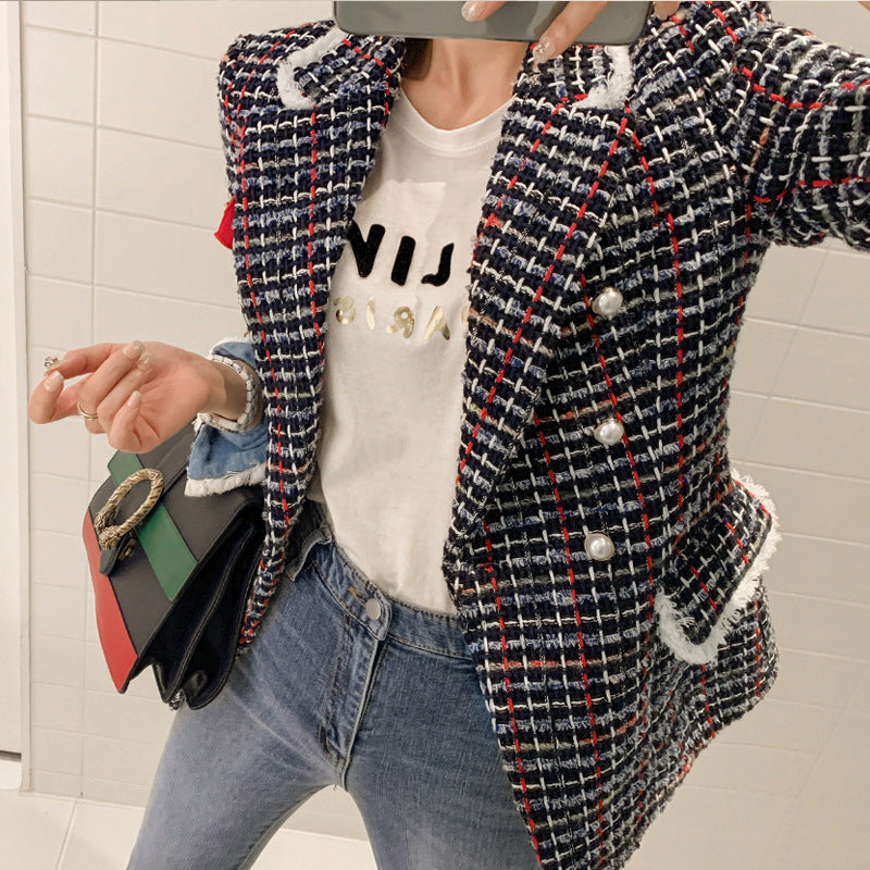 Women?s Tweed Coat with denim ascent